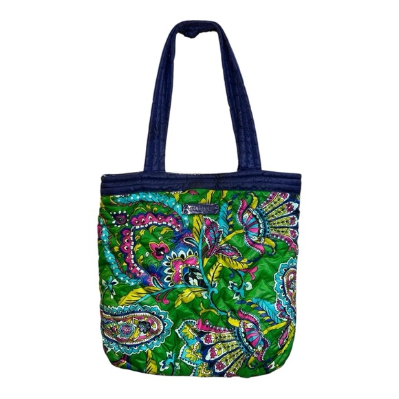 Vera Bradley Large Pleated Tote Shoulder Bag – Trimmed Emerald Green Paisley - Picture 2 of 14